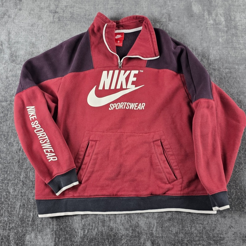 Nike Sportswear Archive 1/4 Zip Sweatshirt Womens XL Red Plum Swoosh AQ7114-677